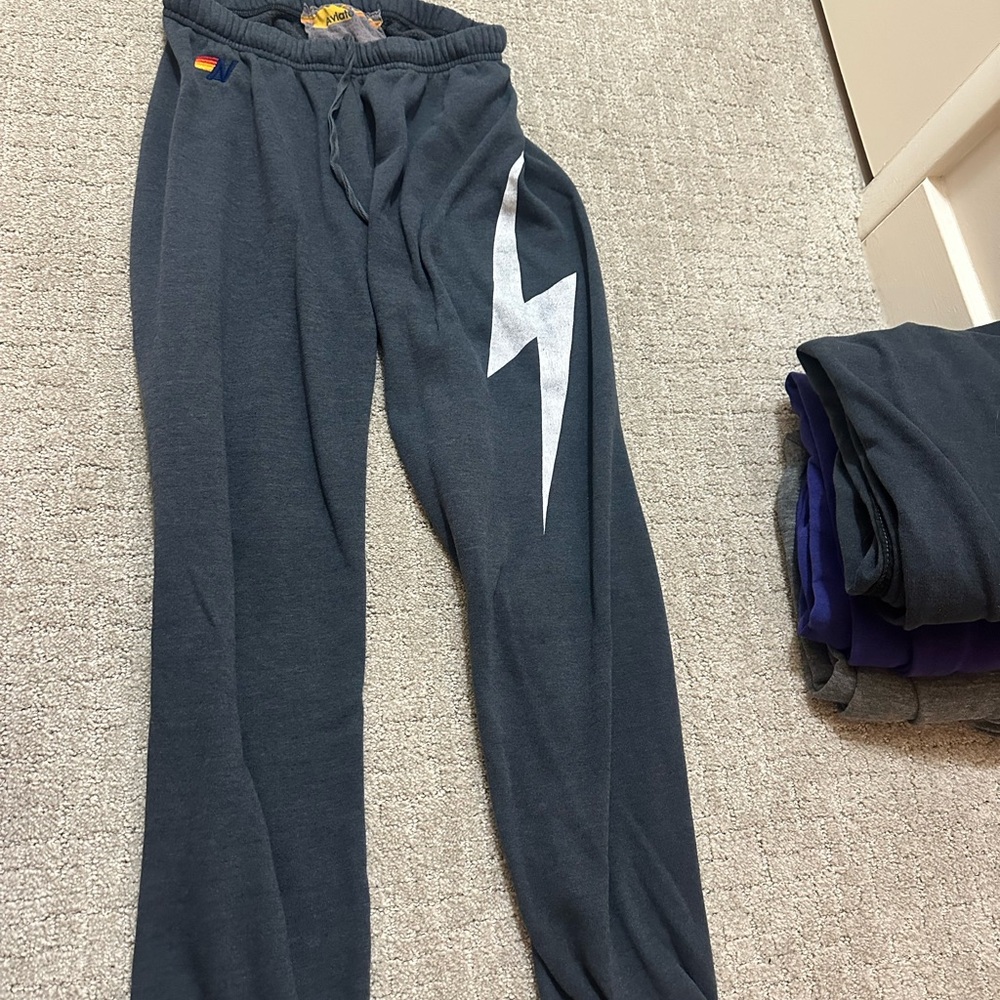 Dark Gray Joggers with White Lightning Bolt